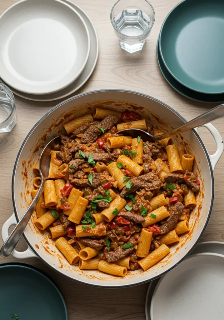 Cajun Steak Tips in Cheesy Rigatoni Parmesan Sauce