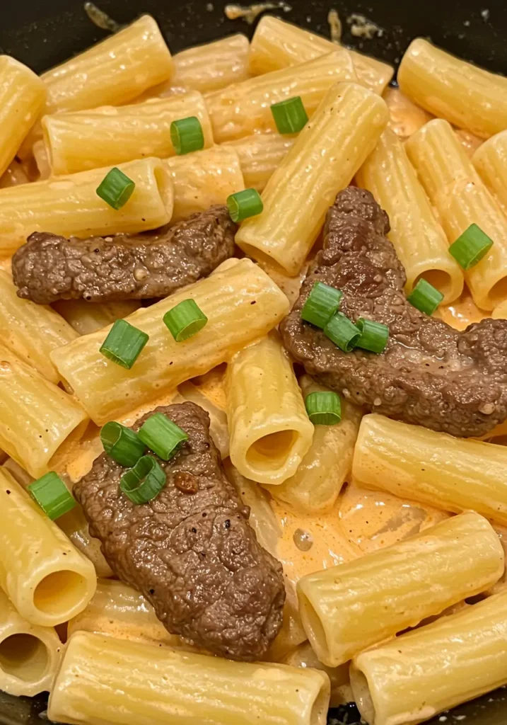 Cajun Steak Tips in Cheesy Rigatoni Parmesan Sauce