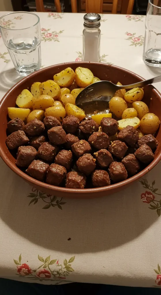 garlic steak bites and potatoes