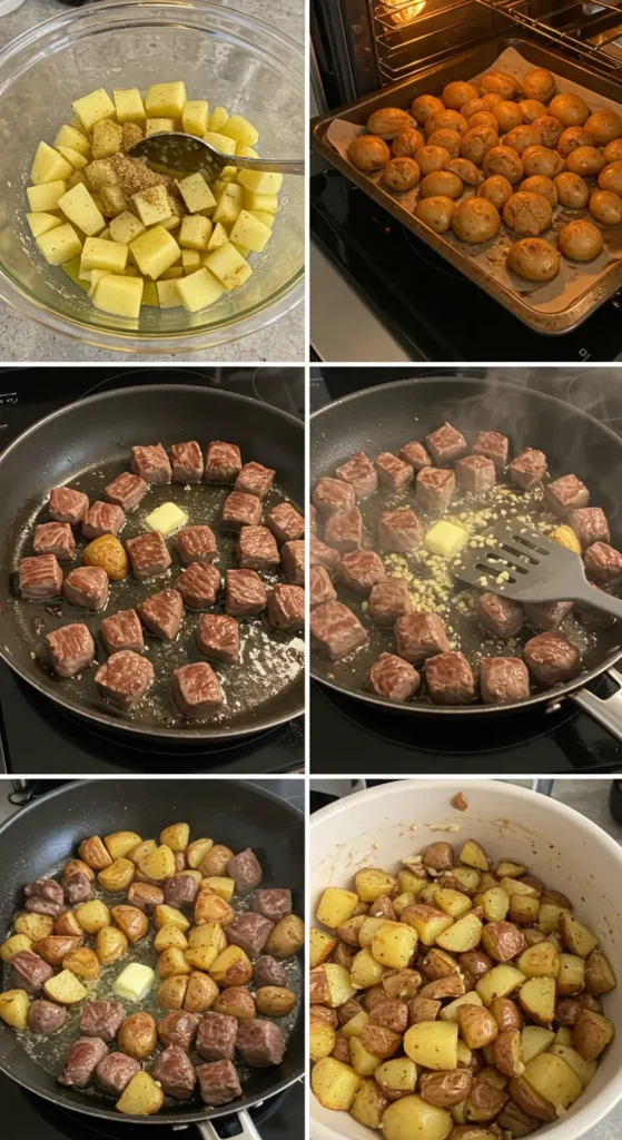 garlic steak bites and potatoes