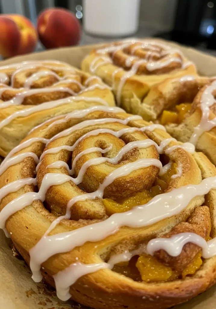 peach cobbler cinnamon rolls