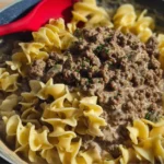 Quick and delicious 30-minute ground beef stroganoff served in a creamy sauce