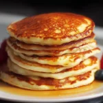 Fluffy American-style pancakes stacked with maple syrup and berries
