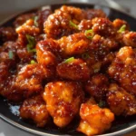 Delicious baked orange chicken served with rice and vegetables