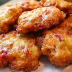 Delicious baked rhubarb fritters on a plate ready to be enjoyed.