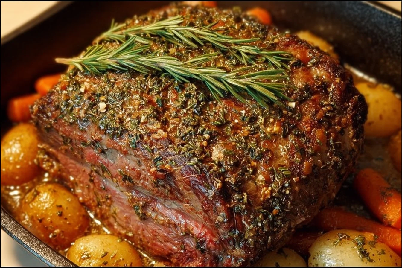 Delicious beef roast pot with tender meat and savory vegetables