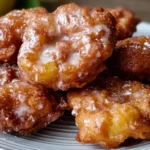 Delicious baked apple fritters topped with glaze and cinnamon