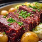 Cozy slow cooker corned beef and cabbage dish served in a bowl