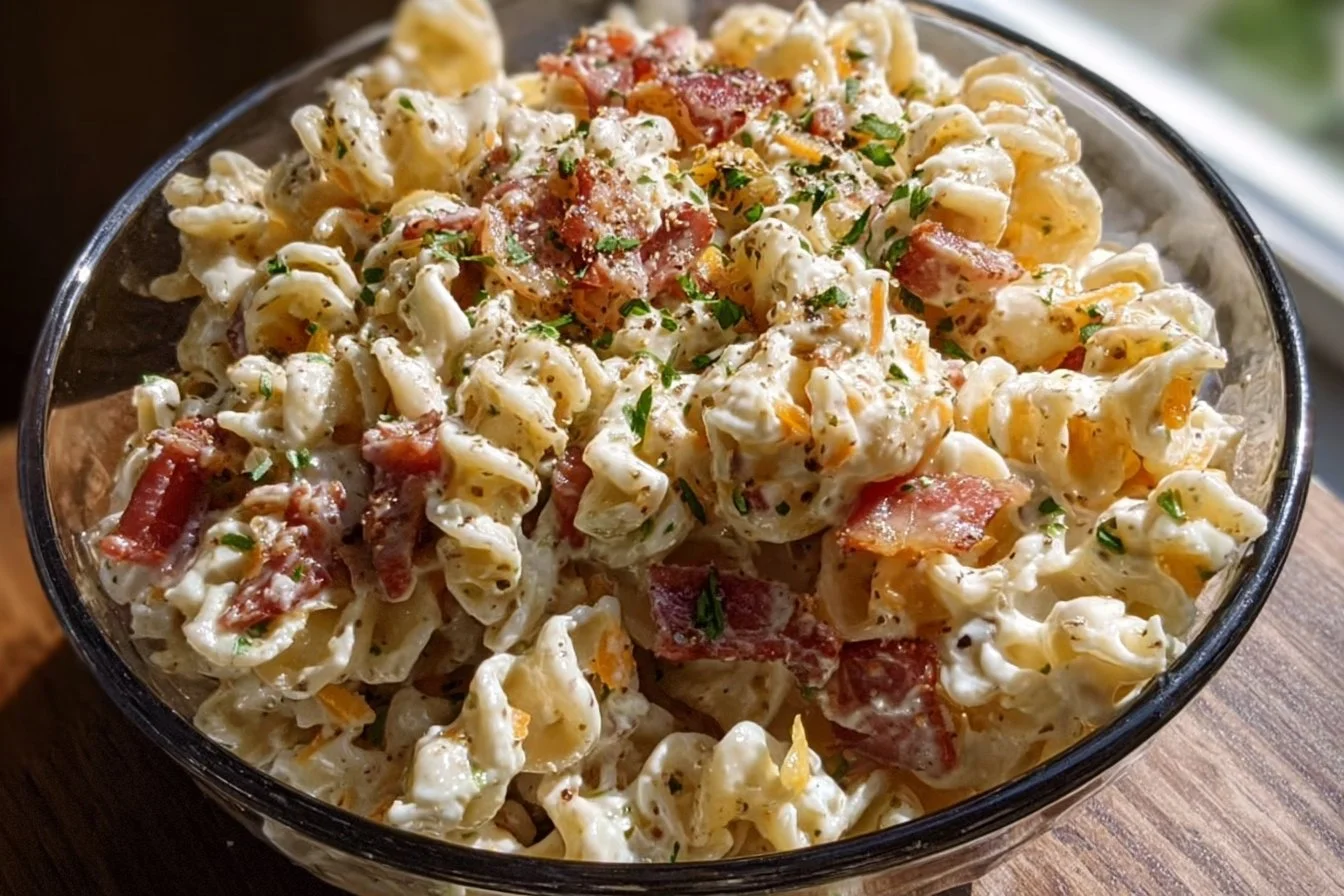 Creamy Bacon Cheddar Ranch Pasta Salad