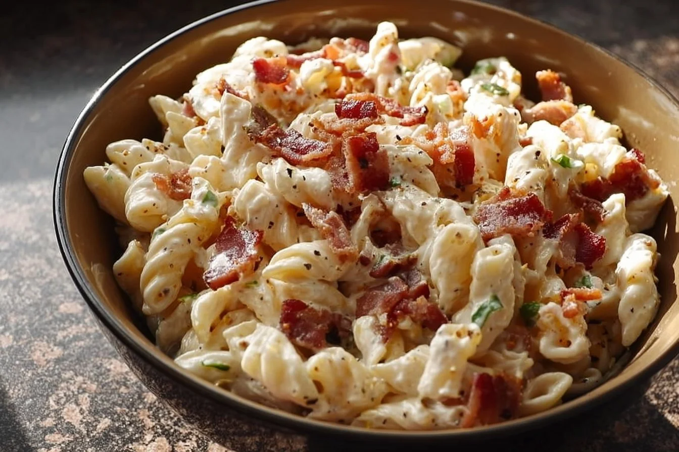 Creamy Bacon Cheddar Ranch Pasta Salad