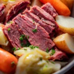 Delicious Crockpot Corned Beef and Cabbage served in a bowl