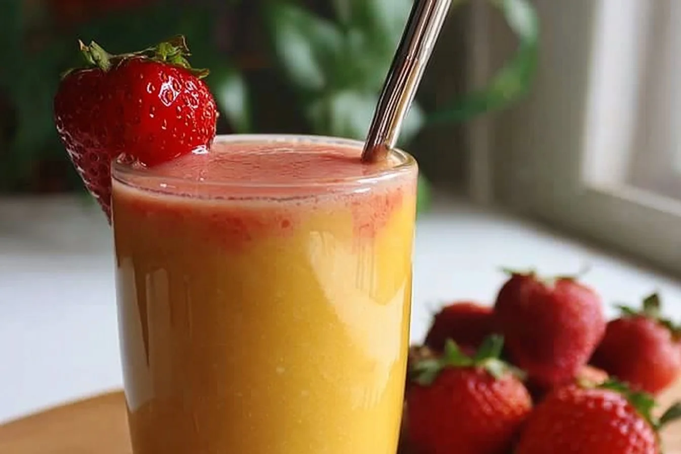 Healthy Mango Strawberry Sunrise Smoothie