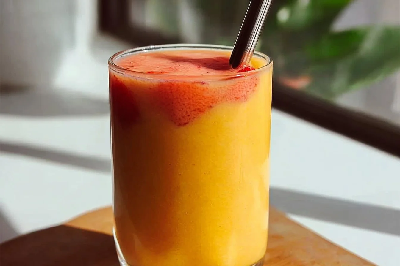 Healthy Mango Strawberry Sunrise Smoothie
