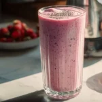 High protein smoothie with fruits and protein powder in a glass