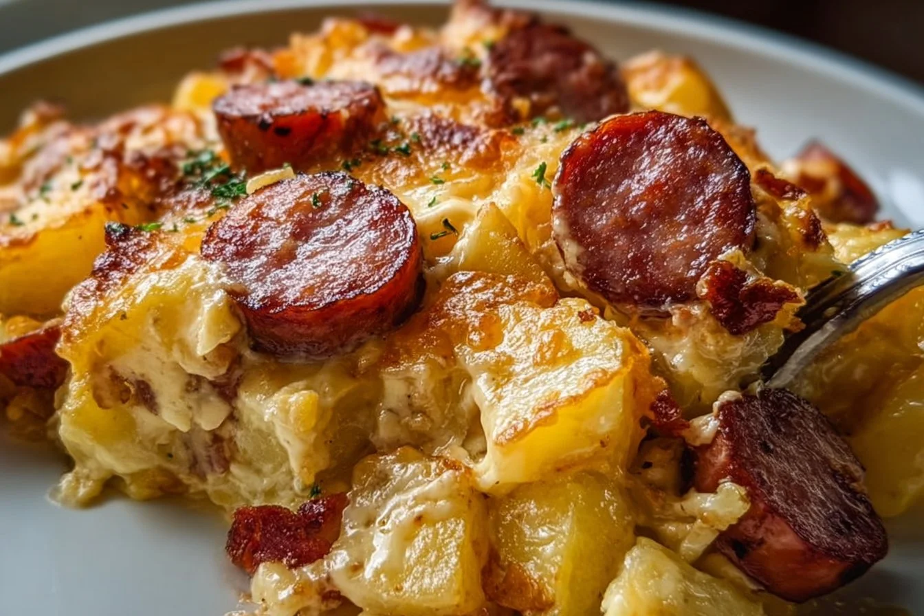 Kielbasa Sausage Cheesy Potato Casserole