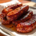 Delicious Loukaniko sausage grilled to perfection with herbs and spices.