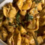 One Pot Marry Me Tortellini dish in a skillet with fresh ingredients