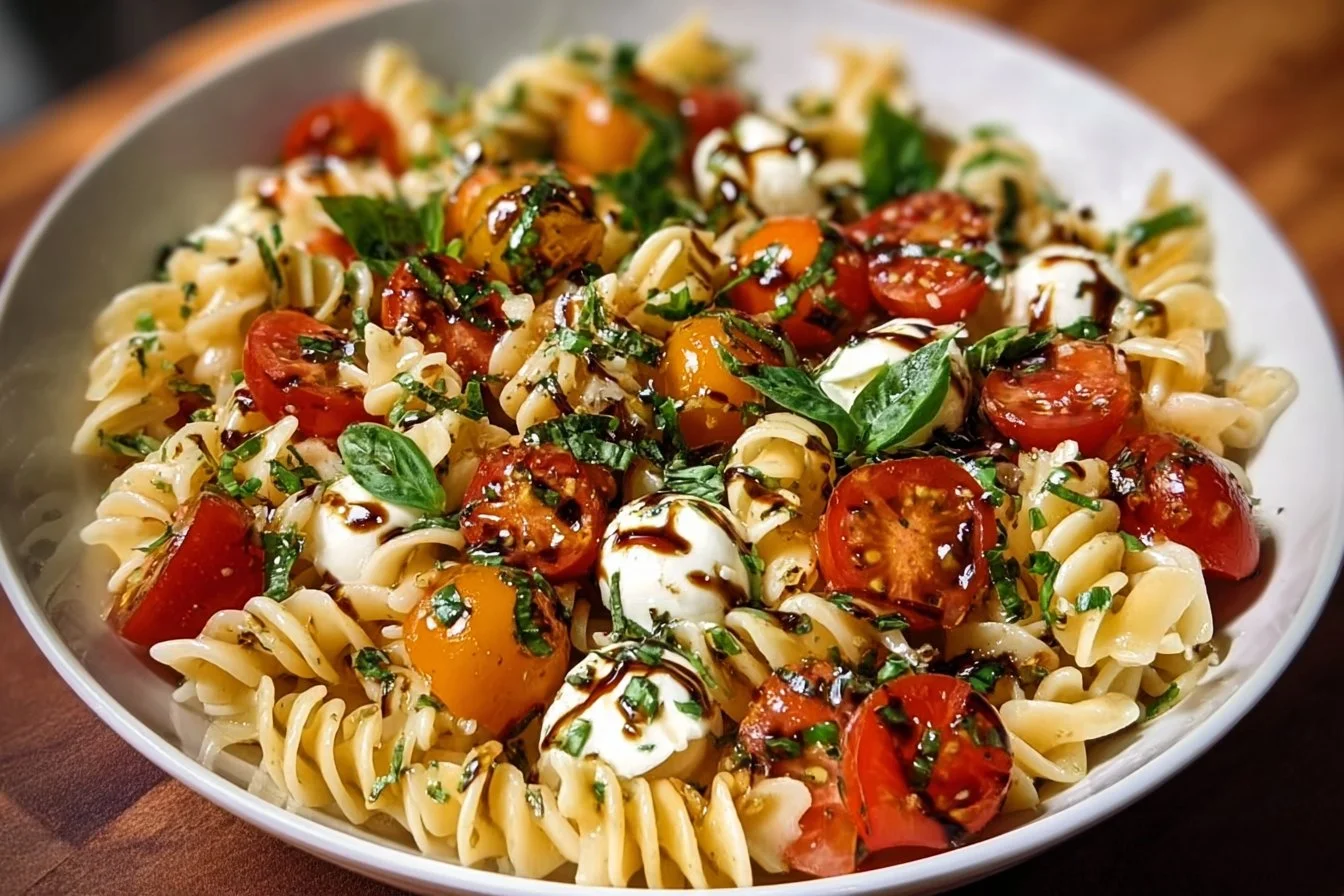 Pasta Salad with Cherry Tomatoes, Mozzarella, and Basil