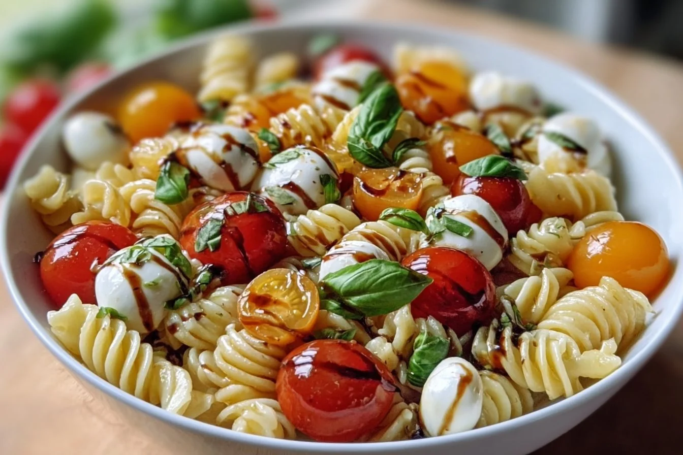 Pasta Salad with Cherry Tomatoes, Mozzarella, and Basil
