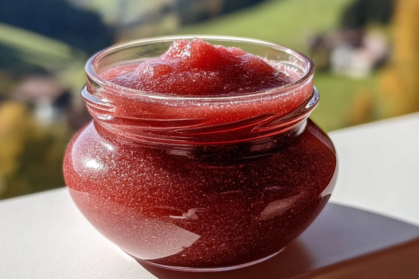 Homemade Rhubarb Butter spread on toast with fresh rhubarb accents
