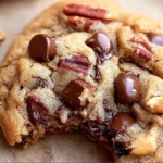 Simple browned butter pecan chocolate chip cookies fresh out of the oven