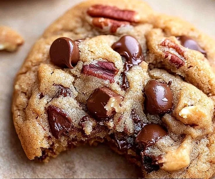 Simple browned butter pecan chocolate chip cookies fresh out of the oven