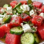 Refreshing Watermelon Cucumber Feta Salad in a bowl