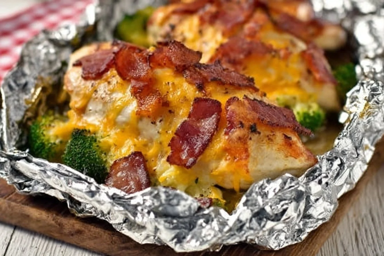 Chicken bacon ranch foil packets ready for a quick weeknight dinner.