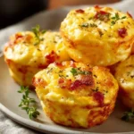 Cheesy muffin tin cottage cheese egg bites ready to serve on a plate