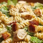 Delicious Chicken Caesar Pasta Salad with fresh ingredients in a bowl.