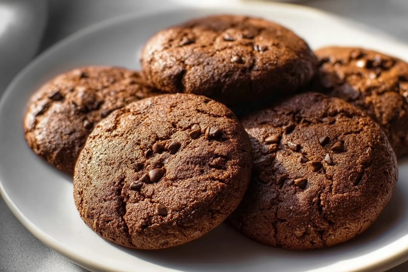 Healthy high protein cocoa chickpea cookies with banana on a plate