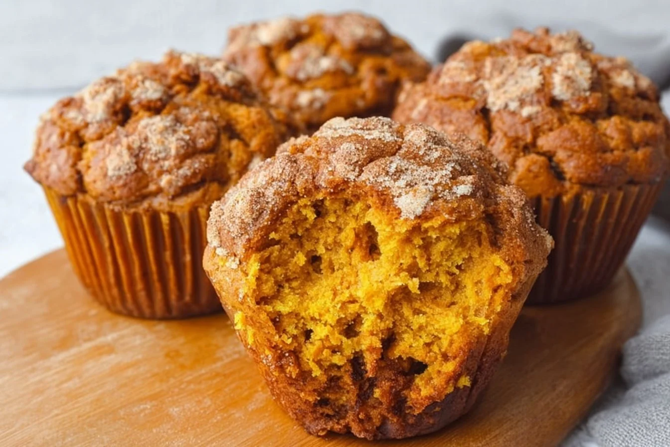 High-protein Greek yogurt pumpkin muffins on a plate