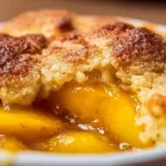 Delicious peach cobbler made with canned peaches, served warm