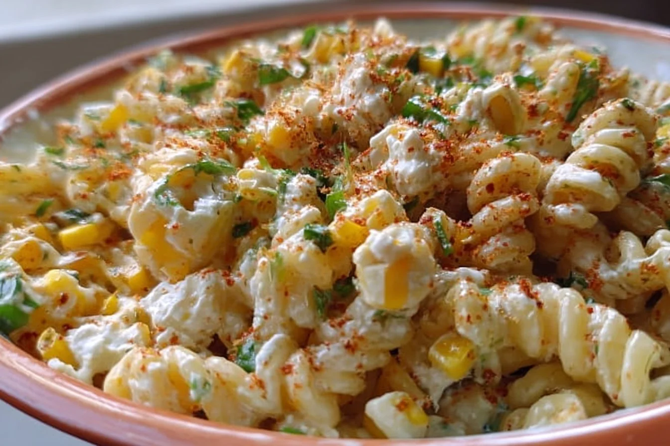 Delicious Street Corn Pasta Salad with grilled corn and herbs